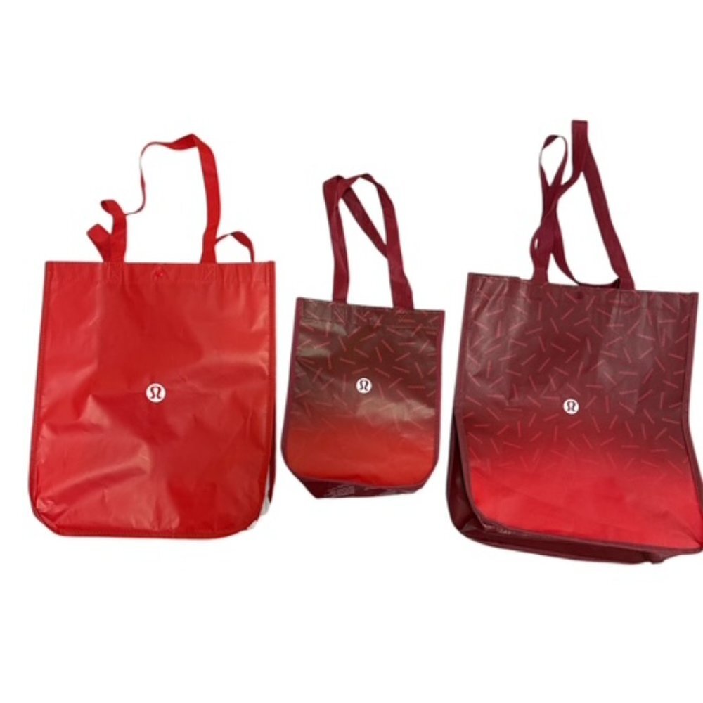 Lululemon Shopping Bags 2 Large and 1 Small Totes Red‎ and White  - Lot of 3